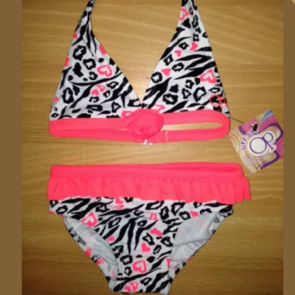 NWT Baby Bikini Top Bottom Leopard Ruffle Set - Picture 1 of 4